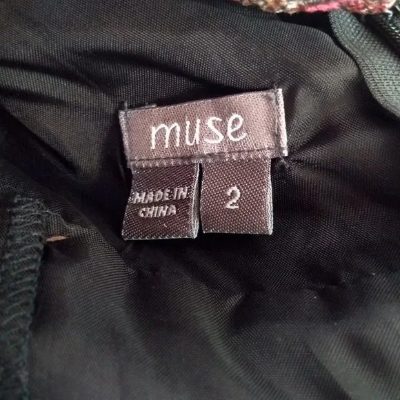 NWT Muse Empire Waist Silk Crepe Lace Multicolor Multi Pattern Knee Leng… - Picture 7 of 10